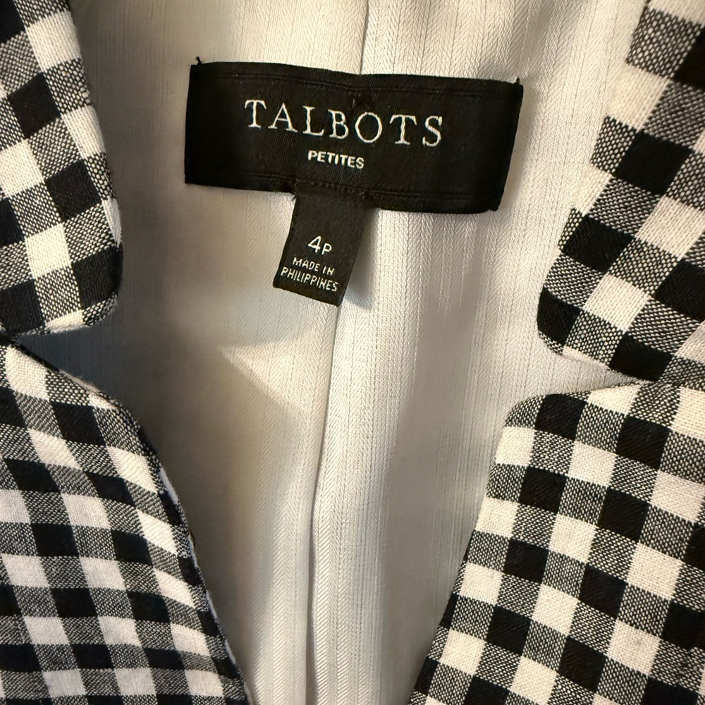 Talbots Black and White Gingham One Button Blazer Size 4P - Picture 4 of 5